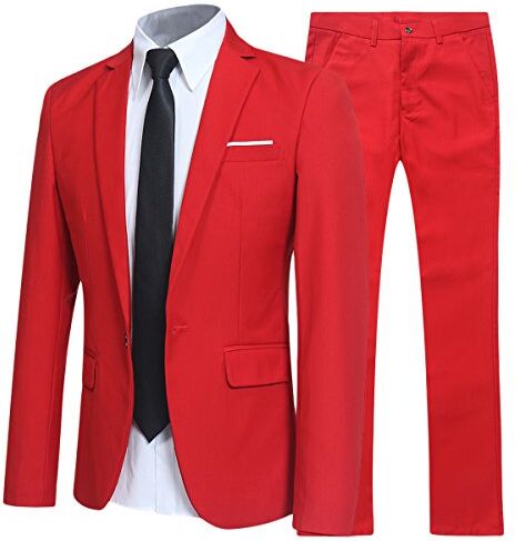 Allthemen Abiti da Uomo 2 Pezzi Suit Slim Fit Wedding Dinner Tuxedo Abiti per Uomo Business Casual Giacca e Pantaloni 10 Colori Disponibili Rosso XS