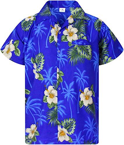 King Kameha Funky Camicia Hawaiana, Small Flower, Blu Scuro, XS