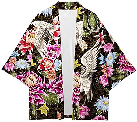 CIZEUR Camicia Kimono T Shirt Uomo Maniche 3/4 Cardigan Giacca Top Casual Camicetta Vintage Elegante Estiva Coppia, S Fiore Che sboccia