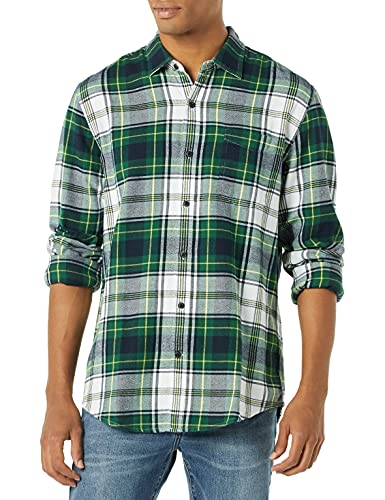 Amazon Essentials Camicia in Flanella a Maniche Lunghe (Disponibile in Taglie Extra Forti) Uomo, Verde Bianco Motivo Scozzese, XS