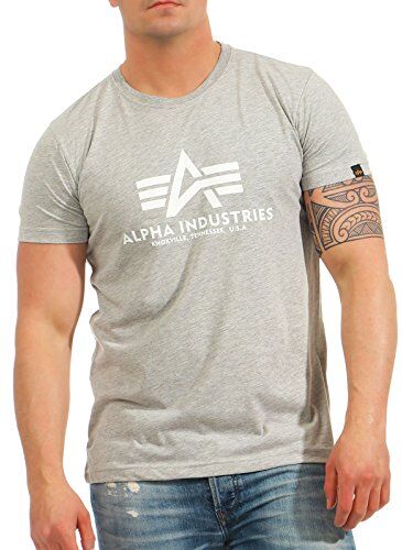 Alpha Maglietta Basic Uomo T-Shirt, Grigio Erica/Bianco