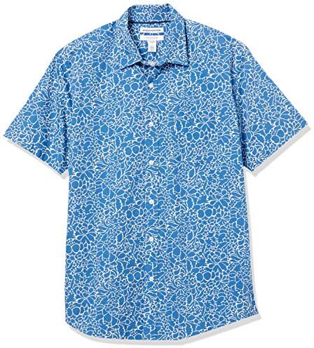 Amazon Essentials Camicia in Popeline a Maniche Corte Regular Fit Uomo, Blu Marino Floreale, L