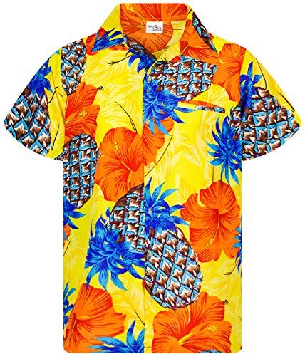 King Kameha Funky Camicia Hawaiana, Manica Corta, Pineapple Hibiscus, Ombra Giallo, XL