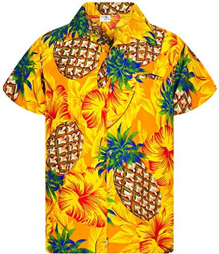 King Kameha Funky Camicia Hawaiana, Manica Corta, Pineapple Hibiscus, Giallo, XS