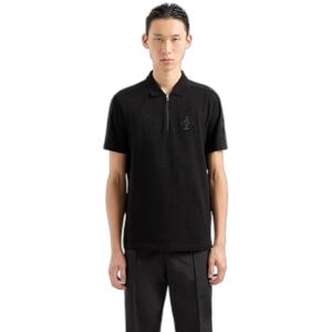 Armani Polo da Uomo con Logo AX Stacked Cotton Piquet Zip Up, Nero, S Armani Polo da Uomo con Logo AX Stacked Cotton Piquet Zip Up, Nero, S