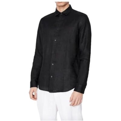 Armani Regular, TON Sur TON Embroidered Logo, Camicia Uomo, Black, Small Armani Regular, TON Sur TON Embroidered Logo, Camicia Uomo, Black, Small