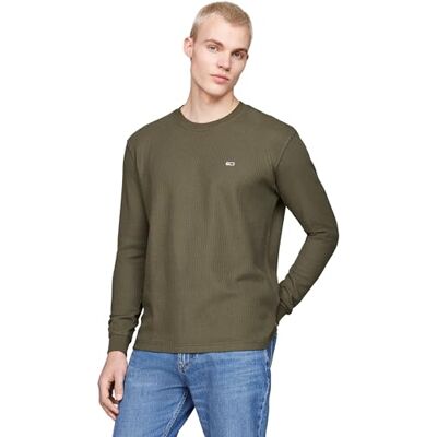 Tommy Jeans Uomo Maglietta Maniche Lunghe Regular Fit Waffle Scollo Rotondo, Verde (Fatigue Green), M Tommy Jeans Uomo Maglietta Maniche Lunghe Regular Fit Waffle Scollo Rotondo, Verde (Fatigue Green), M