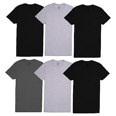 Fruit of the Loom Maglietta da Uomo con Tasca Multipack, Biancheria Intima, Confezione da 6, Nero/Grigio, XL, Maglietta Confezione da 6 Nero/Grigio, XL Fruit of the Loom Maglietta da Uomo con Tasca Multipack, Biancheria Intima, Confezione da 6, Nero/Grigio, XL, Maglietta Confezione da 6 Nero/Grigio, XL
