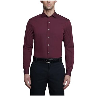 Kenneth Cole Dress Shirt Slim Fit Solid Camicia Elegante, Borgogna, 41 cm-42 cm Collo 91 cm-94 cm Manica Uomo Kenneth Cole Dress Shirt Slim Fit Solid Camicia Elegante, Borgogna, 41 cm-42 cm Collo 91 cm-94 cm Manica Uomo