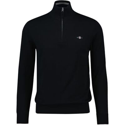 Gant Classic Cotton Half Zip Pullover da Uomo, Nero, L Gant Classic Cotton Half Zip Pullover da Uomo, Nero, L