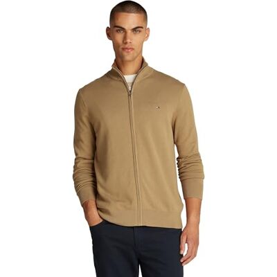 Tommy Hilfiger Uomo Pullover con Cerniera Essential Cotton Zip Thru Collo alla Coreana, Beige (Safari Canvas), XXXL Tommy Hilfiger Uomo Pullover con Cerniera Essential Cotton Zip Thru Collo alla Coreana, Beige (Safari Canvas), XXXL