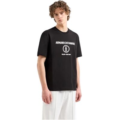 Armani Maglietta da Uomo Stacked AX con Logo Circle Regular Fit Tee, Nero, S Armani Maglietta da Uomo Stacked AX con Logo Circle Regular Fit Tee, Nero, S