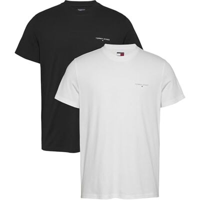 Tommy Jeans Uomo T-Shirt Maniche Corte Confezione da 2 Linear Chest Scollo Rotondo, Multicolore (Black/Ecru), XS Tommy Jeans Uomo T-Shirt Maniche Corte Confezione da 2 Linear Chest Scollo Rotondo, Multicolore (Black/Ecru), XS
