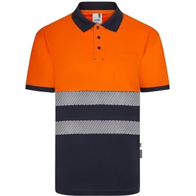 Velilla 305533; Polo poliestere riciclato bicolore manica corta nastro segmentato; colore blu navy e arancione fluoro; taglia 2XL, Blu Navy E Arancione Fluoro, XXL Velilla 305533; Polo poliestere riciclato bicolore manica corta nastro segmentato; colore blu navy e arancione fluoro; taglia 2XL, Blu Navy E Arancione Fluoro, XXL