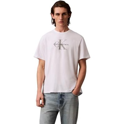 Calvin Klein Uomo T-Shirt Maniche Corte Monologo Tee in Cotone, Bianco (Brilliant White), XL Calvin Klein Uomo T-Shirt Maniche Corte Monologo Tee in Cotone, Bianco (Brilliant White), XL