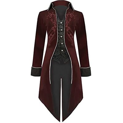 jakloz Cappotto da uomo medievale steampunk gotico frack, rinascimentale retrò vittoriano, ricamato, Halloween, pirati, vampiro, cosplay, costumi da uomo (rosso, S) jakloz Cappotto da uomo medievale steampunk gotico frack, rinascimentale retrò vittoriano, ricamato, Halloween, pirati, vampiro, cosplay, costumi da uomo (rosso, S)