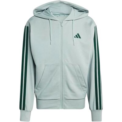 Adidas Homme Essential Three Stripes French Terry Fullzip Hoodie, Wonder Sage/Collegiate Green, L Adidas Homme Essential Three Stripes French Terry Fullzip Hoodie, Wonder Sage/Collegiate Green, L