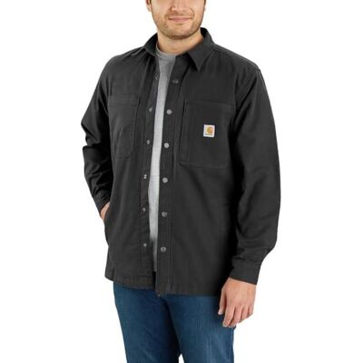 Carhartt Rugged Flex Relaxed Fit Canvas Fleece-Lined Snap-Front Shirt Jac, Camicia abbottonata Pratica da Lavoro Uomo, Black, Carhartt Rugged Flex Relaxed Fit Canvas Fleece-Lined Snap-Front Shirt Jac, Camicia abbottonata Pratica da Lavoro Uomo, Black,