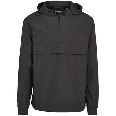 Urban Classics Basic Pull Over Jacket, Giacca da Pioggia con Cappuccio Uomo, Nero, M Urban Classics Basic Pull Over Jacket, Giacca da Pioggia con Cappuccio Uomo, Nero, M