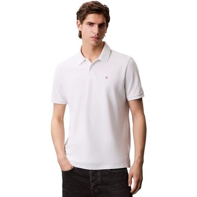 Calvin Klein Uomo Maglietta Polo Maniche Corte Monogram Pique in Cotone, Bianco (Blanc De Blanc), XXL Calvin Klein Uomo Maglietta Polo Maniche Corte Monogram Pique in Cotone, Bianco (Blanc De Blanc), XXL