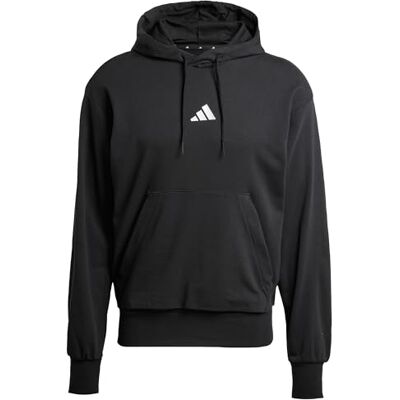 Adidas Uomo Essentials Feelcozy French Terry Hoodie Sweatshirt, Black/White, L Adidas Uomo Essentials Feelcozy French Terry Hoodie Sweatshirt, Black/White, L