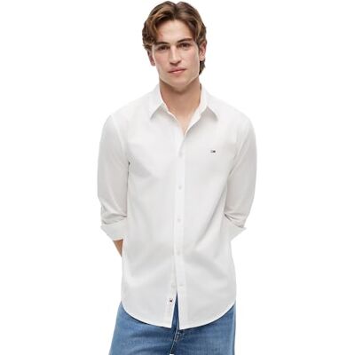 Tommy Jeans Camicia Uomo Tjm Reg Popeline DM0DM22026 L/S Camicia, Bianco (Ecru), XXL Tommy Jeans Camicia Uomo Tjm Reg Popeline DM0DM22026 L/S Camicia, Bianco (Ecru), XXL