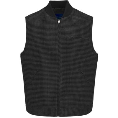 Jack & Jones Gilet da Uomo Joreaton Wool Worker, Black/Detail:Checks, XL Jack & Jones Gilet da Uomo Joreaton Wool Worker, Black/Detail:Checks, XL