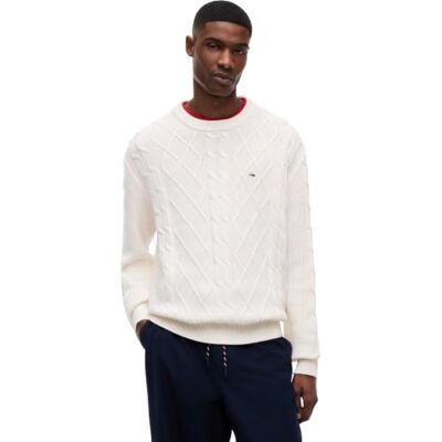 Tommy Jeans Pullover Uomo Tommy Flag in maglia intrecciata DM0DM23405 87213 Tommy Jeans Pullover Uomo Tommy Flag in maglia intrecciata DM0DM23405 87213