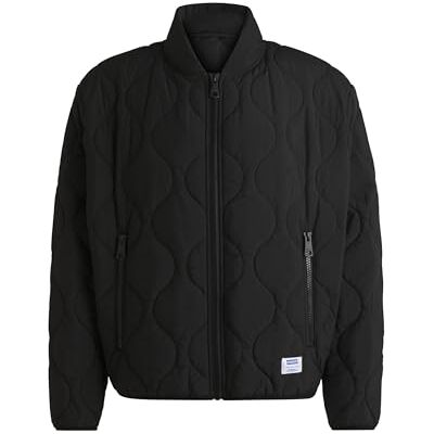 HUGO Boho2421 Giacca trapuntata impermeabile da uomo con logo, Nero, XL HUGO Boho2421 Giacca trapuntata impermeabile da uomo con logo, Nero, XL