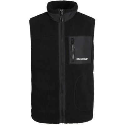 Jack & Jones JORVESTERBRO Teddy AW24 NOOS Gilet da uomo, nero, XL, Nero, XL Jack & Jones JORVESTERBRO Teddy AW24 NOOS Gilet da uomo, nero, XL, Nero, XL