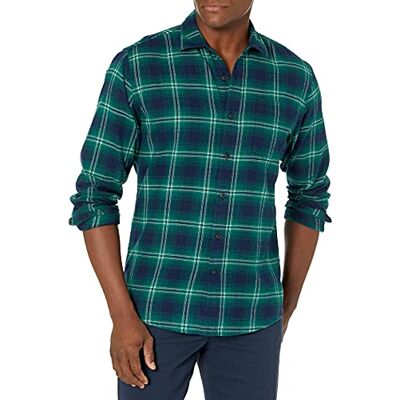 Amazon Essentials Camicia in flanella a maniche lunghe Uomo, Verde Blu Marino Sfumature Motivo Scozzese, XS Amazon Essentials Camicia in flanella a maniche lunghe Uomo, Verde Blu Marino Sfumature Motivo Scozzese, XS