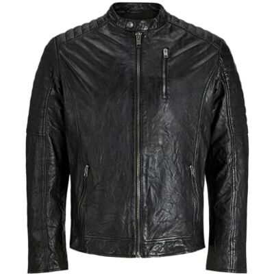 Jack & Jones Jjerichard Leather Jacket Noos Giacca in pelle da uomo, Nero, XXL Jack & Jones Jjerichard Leather Jacket Noos Giacca in pelle da uomo, Nero, XXL