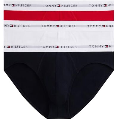 Tommy Hilfiger Uomo Slip Hipster Confezione da 3 con Fascia con Logo, Multicolore (Wht/Prm Red/des Sky), XL Tommy Hilfiger Uomo Slip Hipster Confezione da 3 con Fascia con Logo, Multicolore (Wht/Prm Red/des Sky), XL