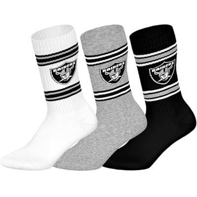 NFL LAS VEGAS RAIDERS 3pk Crew Socks WHT/MGR/BLK 35/38 NFL LAS VEGAS RAIDERS 3pk Crew Socks WHT/MGR/BLK 35/38