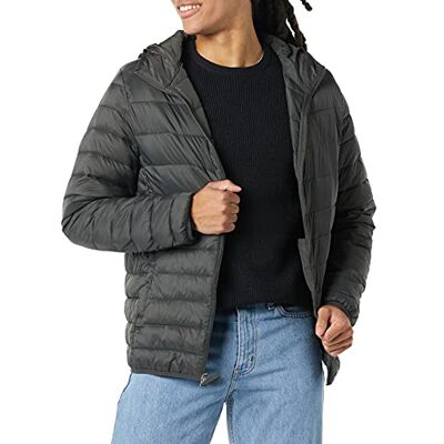 Amazon Essentials Piumino Leggero con Cappuccio Impermeabile e Ripiegabile Uomo, Grigio Scuro, XS Amazon Essentials Piumino Leggero con Cappuccio Impermeabile e Ripiegabile Uomo, Grigio Scuro, XS