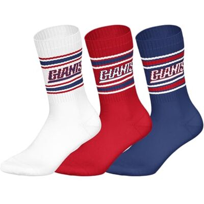 NFL NEW YORK GIANTS 3pk Crew Socks WHT/RED/DBL 35/38 NFL NEW YORK GIANTS 3pk Crew Socks WHT/RED/DBL 35/38
