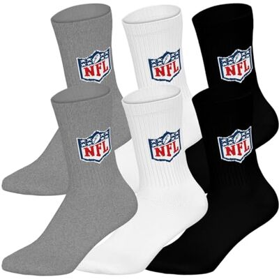 NFL SHIELD 6pk Crew Socks MGR/WHT/BLK 35/38 NFL SHIELD 6pk Crew Socks MGR/WHT/BLK 35/38
