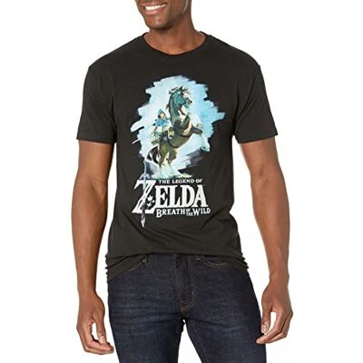 Nintendo Zelda Breath of The Wild Link Epona Posing T-Shirt, Nero, L Uomo Nintendo Zelda Breath of The Wild Link Epona Posing T-Shirt, Nero, L Uomo