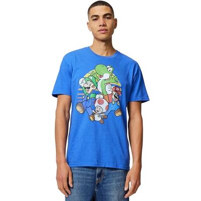 Nintendo Mario And Friends Circle Maglietta retrò da Uomo Blu L Nintendo Mario And Friends Circle Maglietta retrò da Uomo Blu L