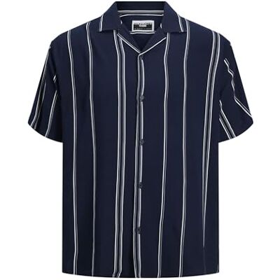 Jack & Jones JCOJEFF AOP Resort Maglietta SS Relax, Navy Blazer/Strisce: a Strisce, S Jack & Jones JCOJEFF AOP Resort Maglietta SS Relax, Navy Blazer/Strisce: a Strisce, S