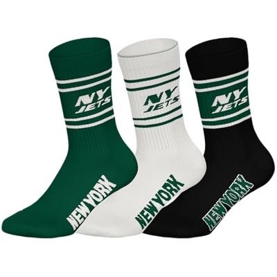 NFL NY JETS 3pk Crew Socks GRN/WHT/BLK 43/46 NFL NY JETS 3pk Crew Socks GRN/WHT/BLK 43/46