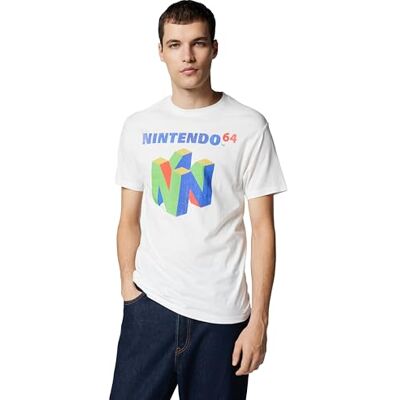 Nintendo Maglietta a Maniche Corte da Uomo con Logo N64, Bianco, XL Nintendo Maglietta a Maniche Corte da Uomo con Logo N64, Bianco, XL