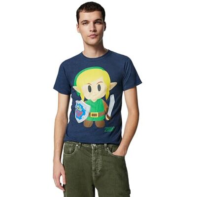 Nintendo Zelda Link's Awakening Batttle Ready T-Shirt, Blu Navy Heather, M Uomo Nintendo Zelda Link's Awakening Batttle Ready T-Shirt, Blu Navy Heather, M Uomo