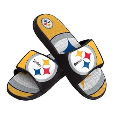 FOCO Pittsburgh Steelers NFL Mens Colorblock Big Logo Gel Slides M FOCO Pittsburgh Steelers NFL Mens Colorblock Big Logo Gel Slides M