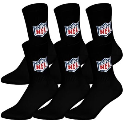 NFL SHIELD 6pk Crew Socks BLK 35/38 NFL SHIELD 6pk Crew Socks BLK 35/38