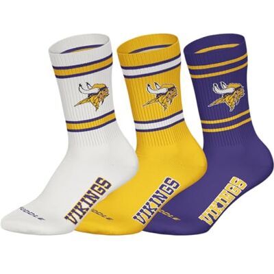 HUDDLE NFL MINNESOTA VIKINGS 3pk Crew Socks – WHT/YEL/PUR – 39/42 HUDDLE NFL MINNESOTA VIKINGS 3pk Crew Socks – WHT/YEL/PUR – 39/42