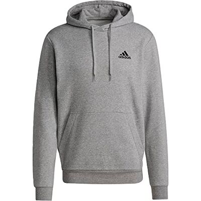 Adidas Essentials Fleece Hoodie Felpa con cappuccio, Medium Grey Heather/Black, S Uomo Adidas Essentials Fleece Hoodie Felpa con cappuccio, Medium Grey Heather/Black, S Uomo