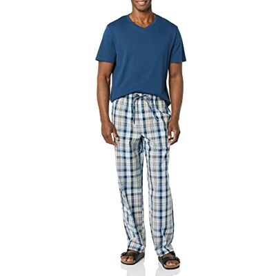 Amazon Essentials Set Pigiama con Pantaloni in Popeline di Cotone Elasticizzato e T-Shirt in Jersey di Cotone Uomo, Blu Marino Motivo Scozzese/Indaco, 3XL Amazon Essentials Set Pigiama con Pantaloni in Popeline di Cotone Elasticizzato e T-Shirt in Jersey di Cotone Uomo, Blu Marino Motivo Scozzese/Indaco, 3XL