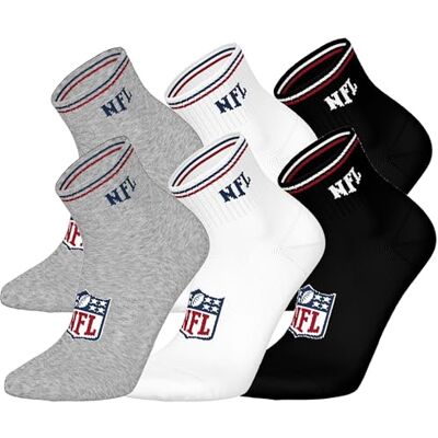 NFL SHIELD 6pk Quarter Socks MGR/WHT/BLK 35/38 NFL SHIELD 6pk Quarter Socks MGR/WHT/BLK 35/38
