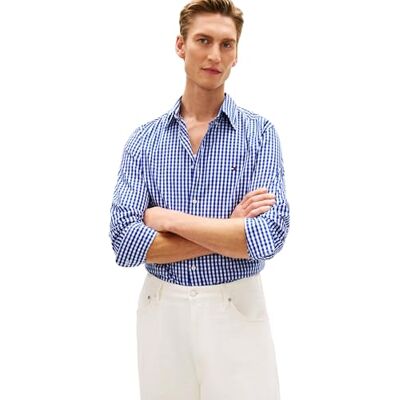 Tommy Hilfiger Camicia da Uomo Flex Popeline Gingham RF Mw0Mw37548, Blu, M Tommy Hilfiger Camicia da Uomo Flex Popeline Gingham RF Mw0Mw37548, Blu, M